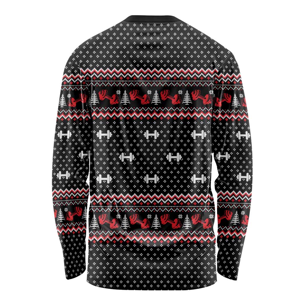 Bodybuilder Santa Christmas Long Sleeve Shirt with Welcome to the North Swole Quote and Dumbbell - Wonder Print Shop