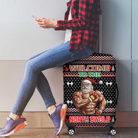 Bodybuilder Santa Christmas Luggage Cover with Welcome to the North Swole Quote and Dumbbell - Wonder Print Shop