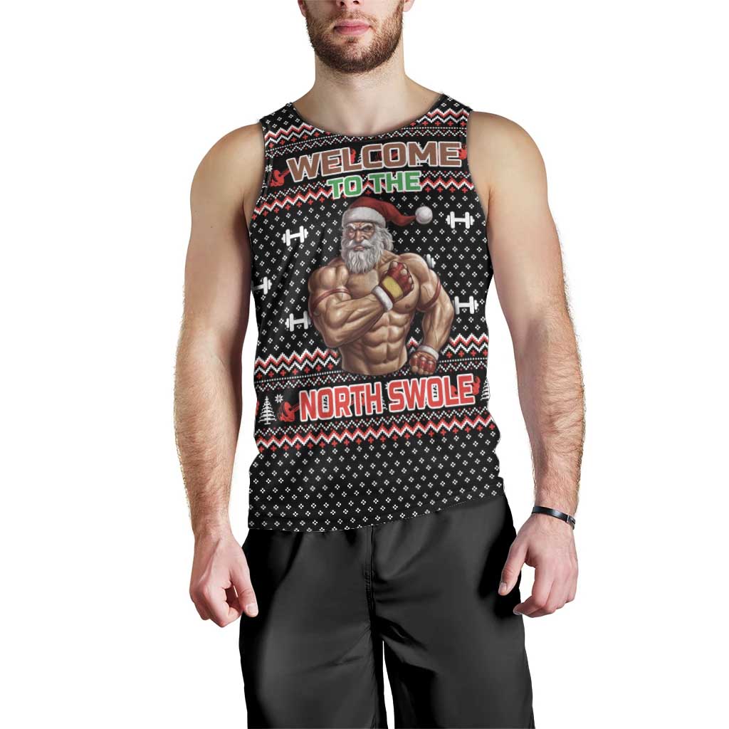 Bodybuilder Santa Christmas Men Tank Top with Welcome to the North Swole Quote and Dumbbell - Wonder Print Shop