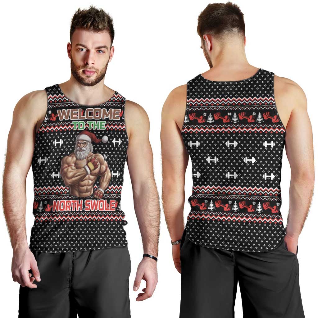 Bodybuilder Santa Christmas Men Tank Top with Welcome to the North Swole Quote and Dumbbell - Wonder Print Shop