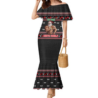 Bodybuilder Santa Christmas Mermaid Dress with Welcome to the North Swole Quote and Dumbbell - Wonder Print Shop