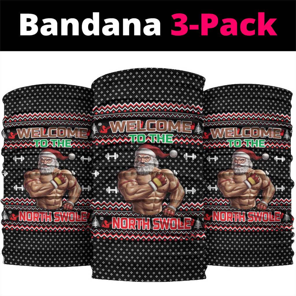 Bodybuilder Santa Christmas Neck Gaiter with Welcome to the North Swole Quote and Dumbbell - Wonder Print Shop