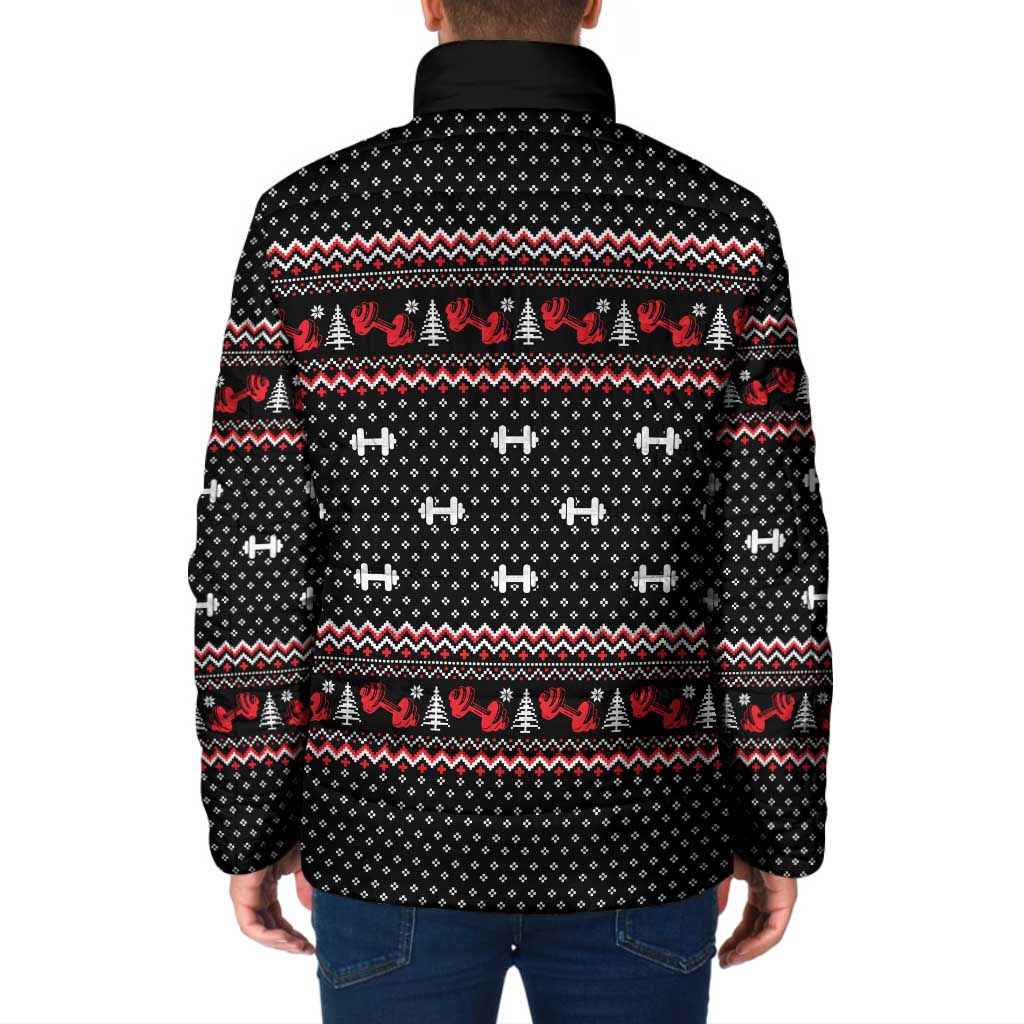 Bodybuilder Santa Christmas Padded Jacket with Welcome to the North Swole Quote and Dumbbell - Wonder Print Shop