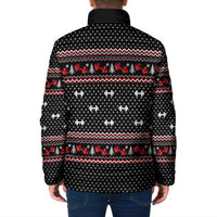 Bodybuilder Santa Christmas Padded Jacket with Welcome to the North Swole Quote and Dumbbell - Wonder Print Shop