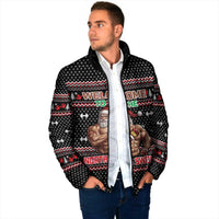 Bodybuilder Santa Christmas Padded Jacket with Welcome to the North Swole Quote and Dumbbell - Wonder Print Shop