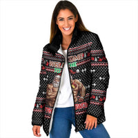 Bodybuilder Santa Christmas Padded Jacket with Welcome to the North Swole Quote and Dumbbell - Wonder Print Shop