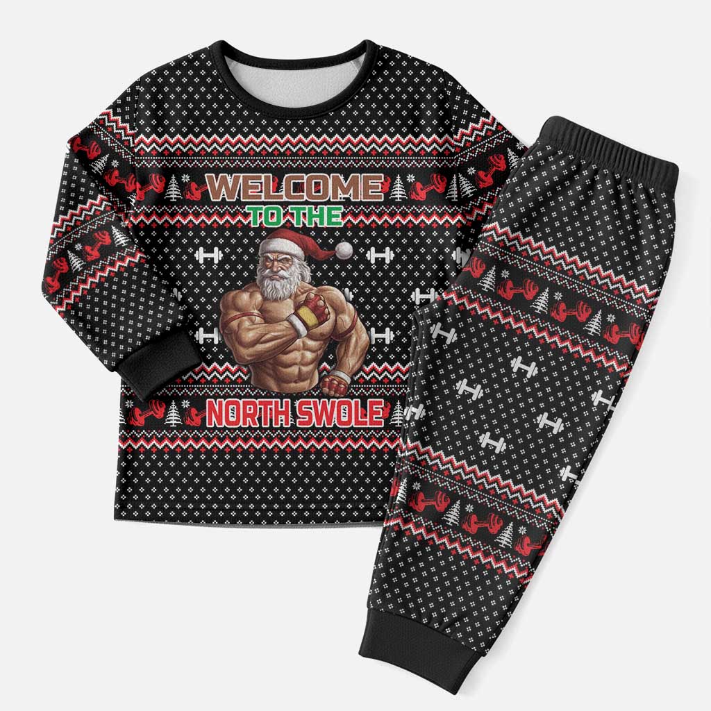 Bodybuilder Santa Christmas Pajama Set with Welcome to the North Swole Quote and Dumbbell - Wonder Print Shop