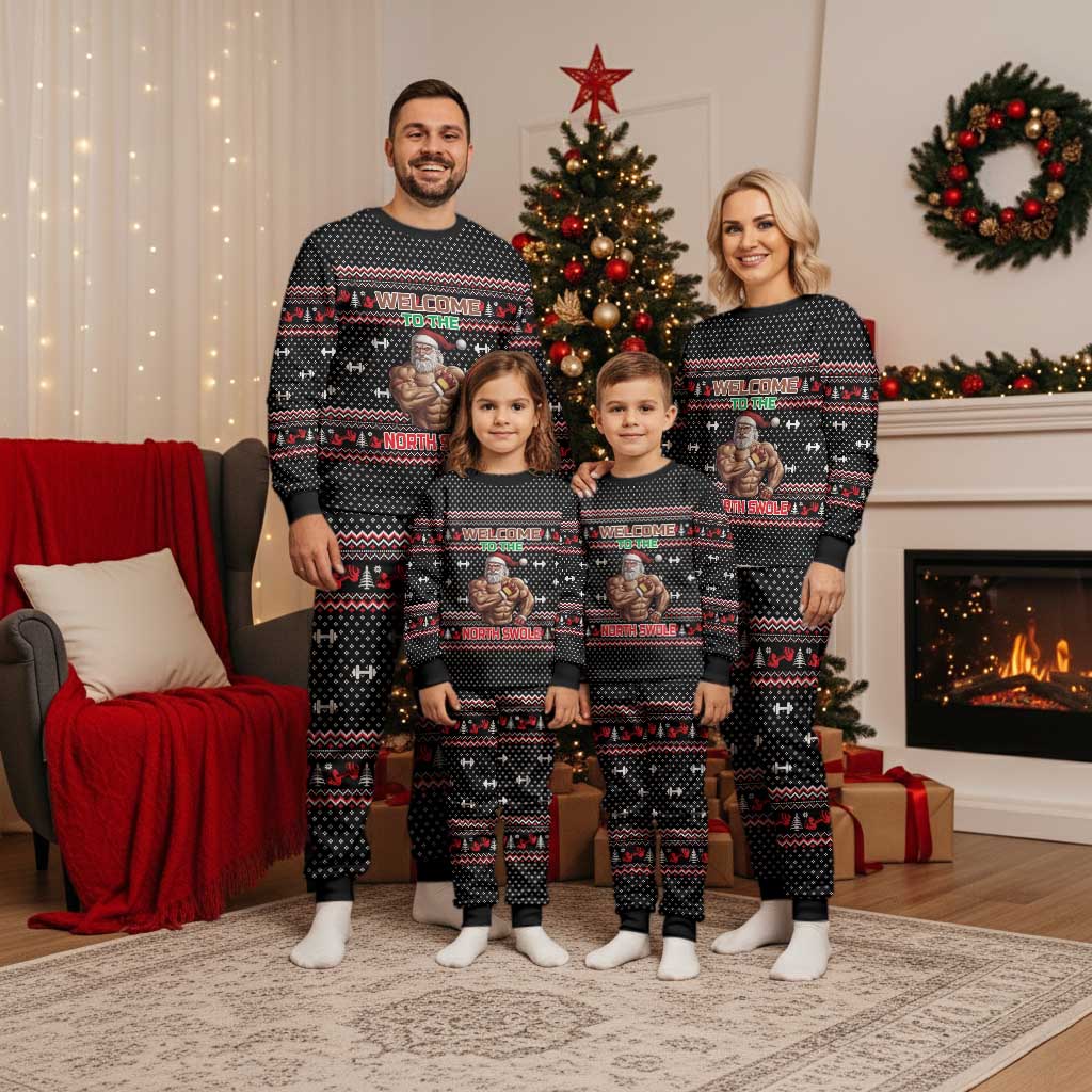 Bodybuilder Santa Christmas Pajama Set with Welcome to the North Swole Quote and Dumbbell - Wonder Print Shop