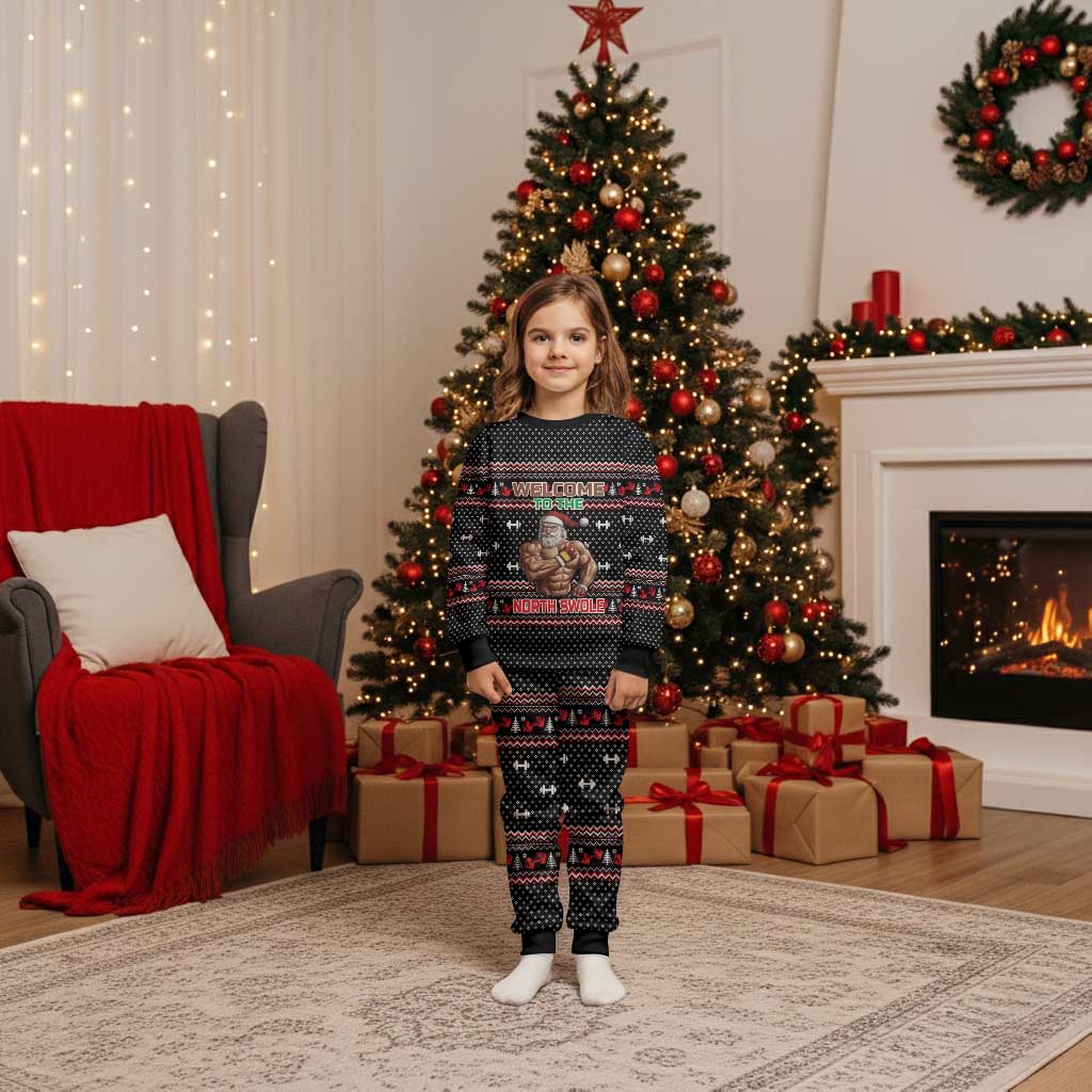 Bodybuilder Santa Christmas Pajama Set with Welcome to the North Swole Quote and Dumbbell - Wonder Print Shop