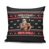Bodybuilder Santa Christmas Pillow Cover with Welcome to the North Swole Quote and Dumbbell - Wonder Print Shop
