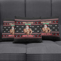 Bodybuilder Santa Christmas Pillow Cover with Welcome to the North Swole Quote and Dumbbell - Wonder Print Shop