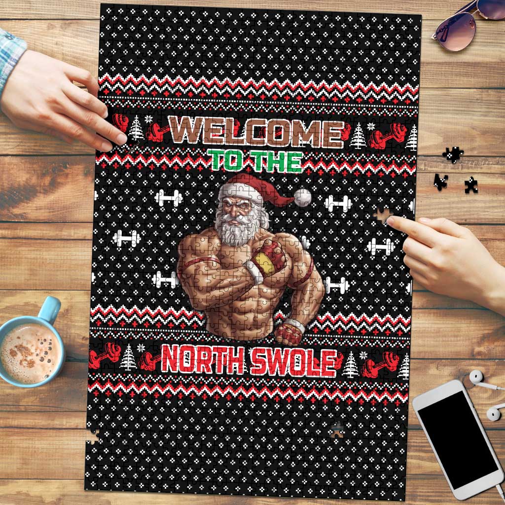 Bodybuilder Santa Christmas Puzzle with Welcome to the North Swole Quote and Dumbbell - Wonder Print Shop