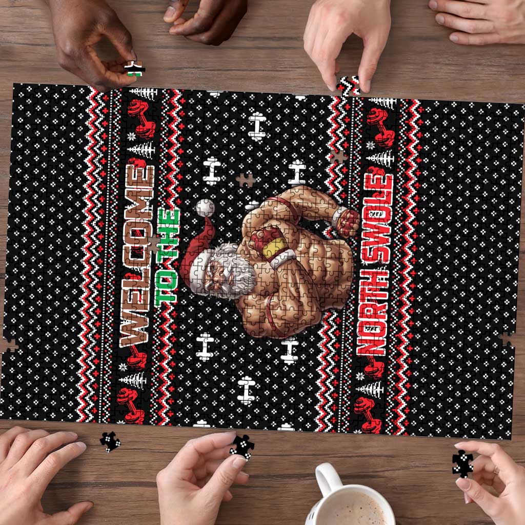 Bodybuilder Santa Christmas Puzzle with Welcome to the North Swole Quote and Dumbbell - Wonder Print Shop