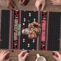 Bodybuilder Santa Christmas Puzzle with Welcome to the North Swole Quote and Dumbbell - Wonder Print Shop