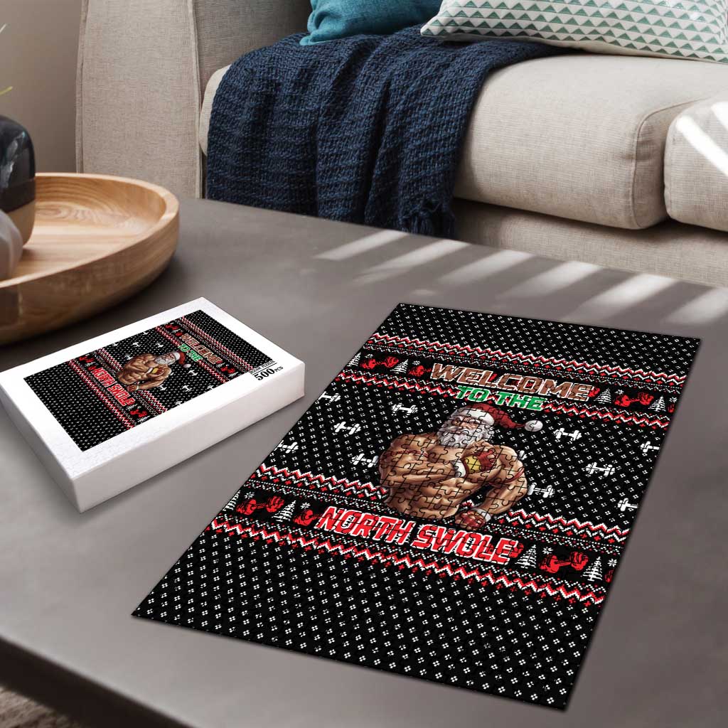 Bodybuilder Santa Christmas Puzzle with Welcome to the North Swole Quote and Dumbbell - Wonder Print Shop