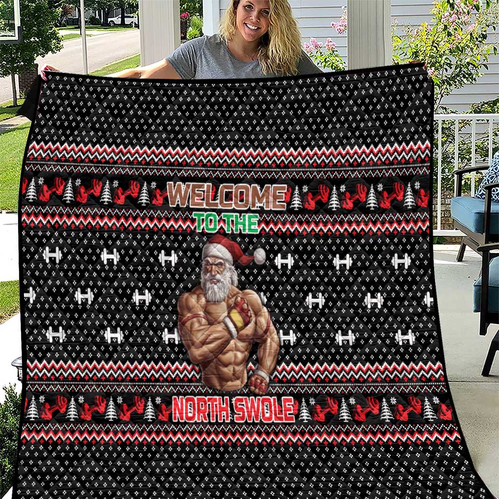 Bodybuilder Santa Christmas Quilt with Welcome to the North Swole Quote and Dumbbell - Wonder Print Shop