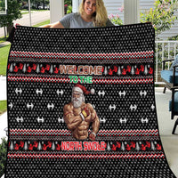 Bodybuilder Santa Christmas Quilt with Welcome to the North Swole Quote and Dumbbell - Wonder Print Shop