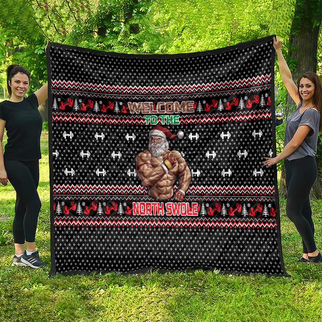 Bodybuilder Santa Christmas Quilt with Welcome to the North Swole Quote and Dumbbell - Wonder Print Shop