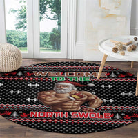 Bodybuilder Santa Christmas Round Carpet with Welcome to the North Swole Quote and Dumbbell - Wonder Print Shop