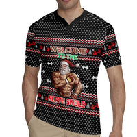 Bodybuilder Santa Christmas Rugby Jersey with Welcome to the North Swole Quote and Dumbbell - Wonder Print Shop