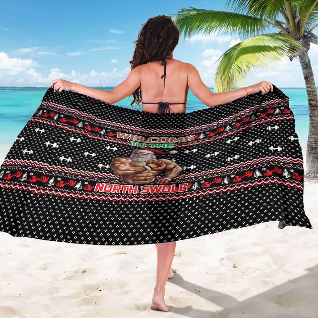 Bodybuilder Santa Christmas Sarong with Welcome to the North Swole Quote and Dumbbell - Wonder Print Shop
