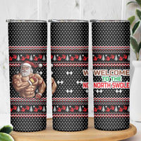 Bodybuilder Santa Christmas Skinny Tumbler with Welcome to the North Swole Quote and Dumbbell - Wonder Print Shop