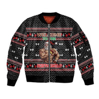 Bodybuilder Santa Christmas Sleeve Zip Bomber Jacket with Welcome to the North Swole Quote and Dumbbell - Wonder Print Shop