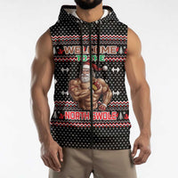 Bodybuilder Santa Christmas Sleeveless Zip Hoodie with Welcome to the North Swole Quote and Dumbbell - Wonder Print Shop