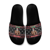 Bodybuilder Santa Christmas Slide Sandals with Welcome to the North Swole Quote and Dumbbell - Wonder Print Shop
