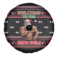 Bodybuilder Santa Christmas Spare Tire Cover with Welcome to the North Swole Quote and Dumbbell - Wonder Print Shop