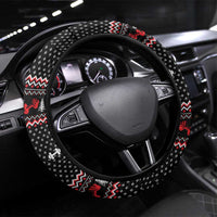 Bodybuilder Santa Christmas Steering Wheel Cover with Welcome to the North Swole Quote and Dumbbell - Wonder Print Shop