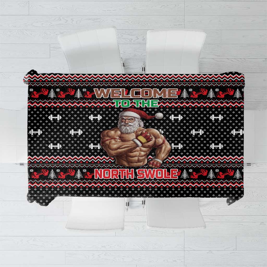 Bodybuilder Santa Christmas Tablecloth with Welcome to the North Swole Quote and Dumbbell - Wonder Print Shop