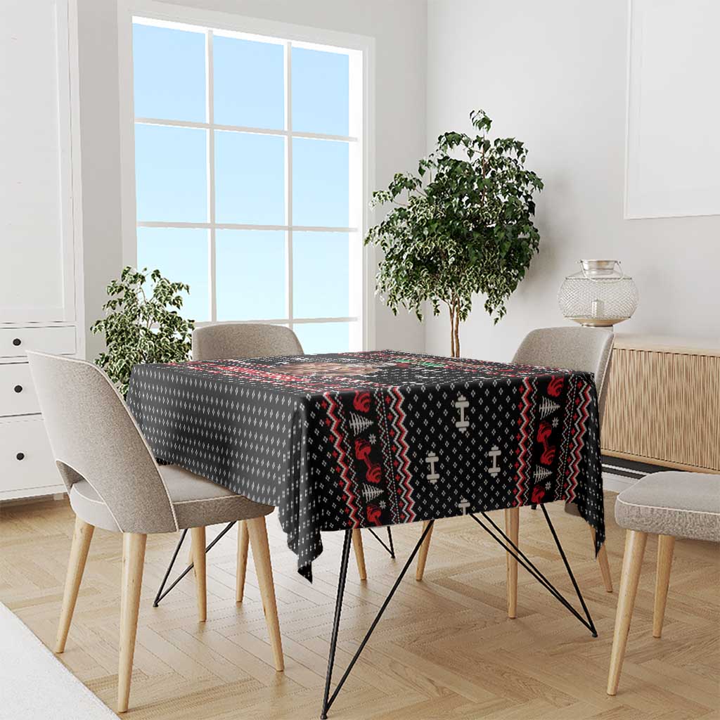 Bodybuilder Santa Christmas Tablecloth with Welcome to the North Swole Quote and Dumbbell - Wonder Print Shop