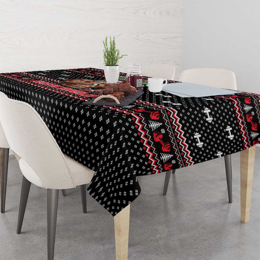 Bodybuilder Santa Christmas Tablecloth with Welcome to the North Swole Quote and Dumbbell - Wonder Print Shop