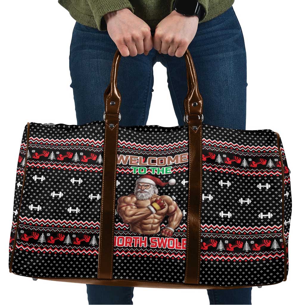 Bodybuilder Santa Christmas Travel Bag with Welcome to the North Swole Quote and Dumbbell - Wonder Print Shop