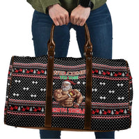 Bodybuilder Santa Christmas Travel Bag with Welcome to the North Swole Quote and Dumbbell - Wonder Print Shop