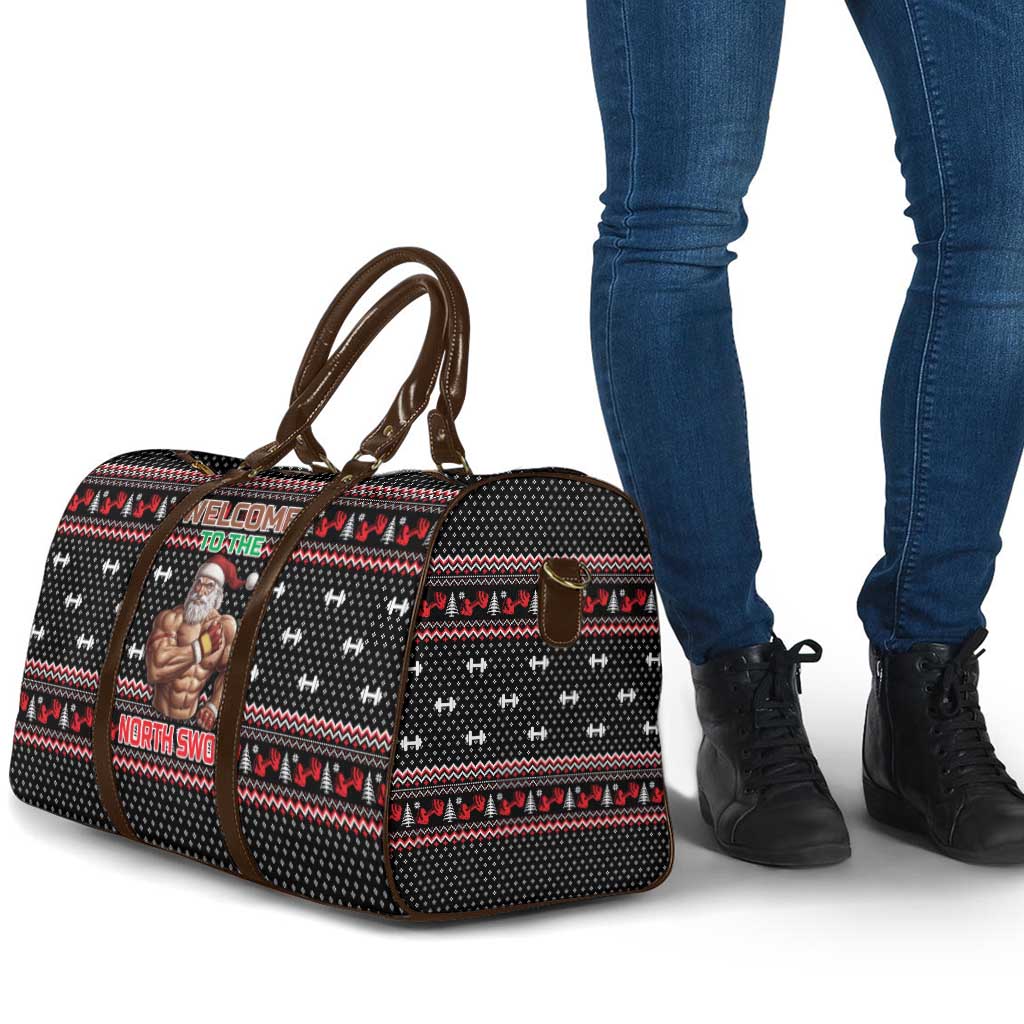 Bodybuilder Santa Christmas Travel Bag with Welcome to the North Swole Quote and Dumbbell - Wonder Print Shop