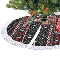 Bodybuilder Santa Christmas Tree Skirt with Welcome to the North Swole Quote and Dumbbell - Wonder Print Shop