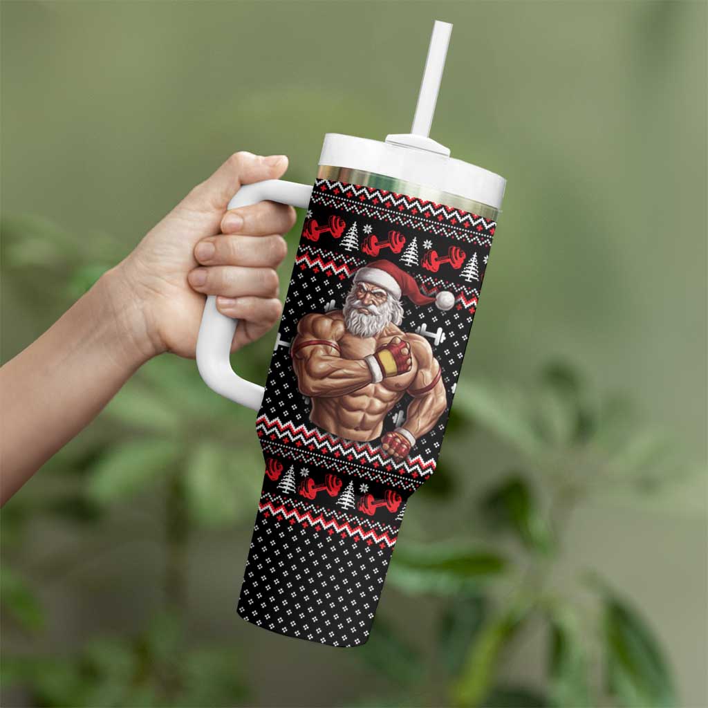 Bodybuilder Santa Christmas Tumbler With Handle with Welcome to the North Swole Quote and Dumbbell - Wonder Print Shop