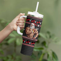 Bodybuilder Santa Christmas Tumbler With Handle with Welcome to the North Swole Quote and Dumbbell - Wonder Print Shop