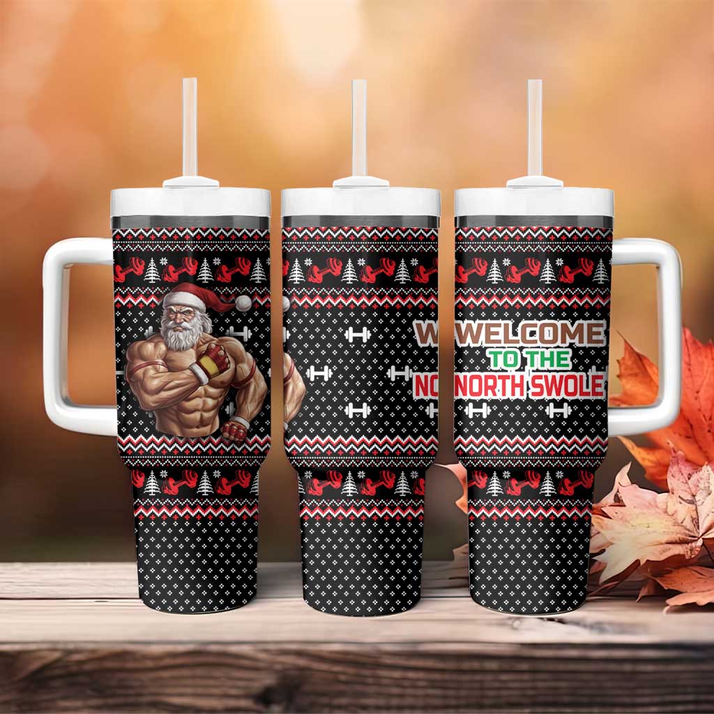 Bodybuilder Santa Christmas Tumbler With Handle with Welcome to the North Swole Quote and Dumbbell - Wonder Print Shop