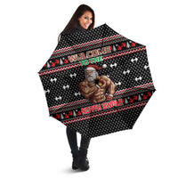 Bodybuilder Santa Christmas Umbrella with Welcome to the North Swole Quote and Dumbbell - Wonder Print Shop