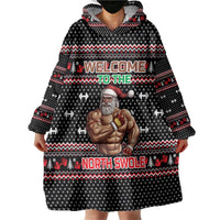 Bodybuilder Santa Christmas Wearable Blanket Hoodie with Welcome to the North Swole Quote and Dumbbell - Wonder Print Shop