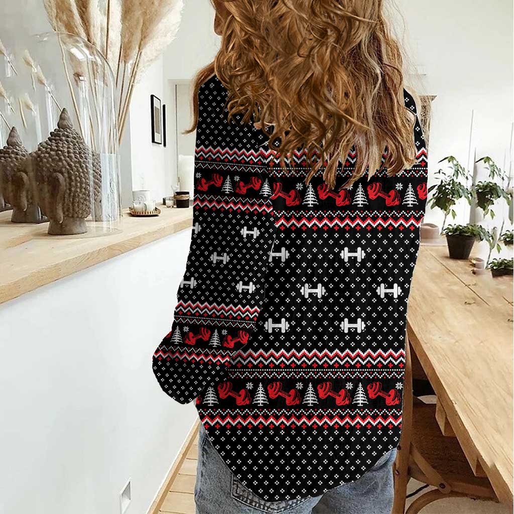 Bodybuilder Santa Christmas Women Casual Shirt with Welcome to the North Swole Quote and Dumbbell - Wonder Print Shop