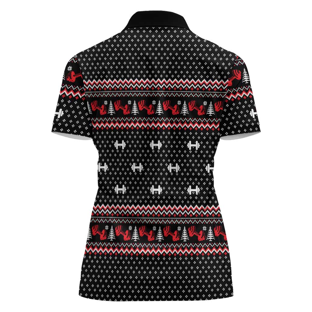 Bodybuilder Santa Christmas Women Polo Shirt with Welcome to the North Swole Quote and Dumbbell - Wonder Print Shop