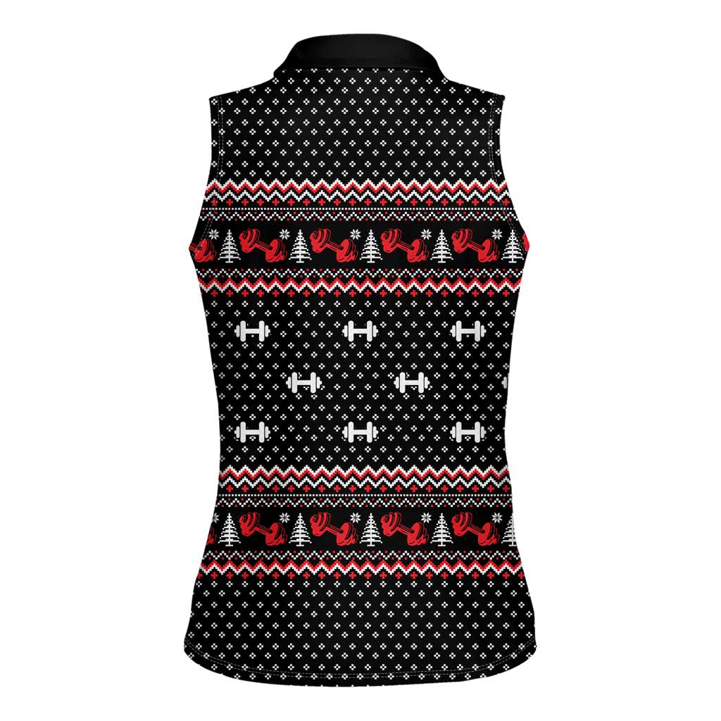 Bodybuilder Santa Christmas Women Sleeveless Polo Shirt with Welcome to the North Swole Quote and Dumbbell - Wonder Print Shop