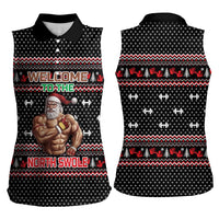 Bodybuilder Santa Christmas Women Sleeveless Polo Shirt with Welcome to the North Swole Quote and Dumbbell - Wonder Print Shop