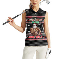 Bodybuilder Santa Christmas Women Sleeveless Polo Shirt with Welcome to the North Swole Quote and Dumbbell - Wonder Print Shop