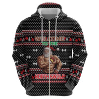 Bodybuilder Santa Christmas Zip Hoodie with Welcome to the North Swole Quote and Dumbbell - Wonder Print Shop