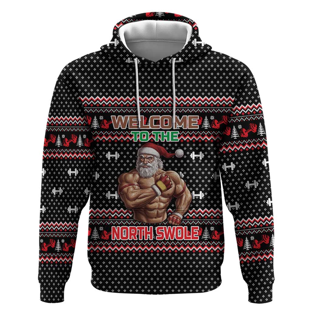 Bodybuilder Santa Christmas Zip Hoodie with Welcome to the North Swole Quote and Dumbbell - Wonder Print Shop